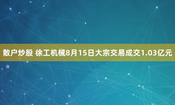 散户炒股 徐工机械8月15日大宗交易成交1.03亿元