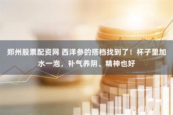 郑州股票配资网 西洋参的搭档找到了！杯子里加水一泡，补气养阴、精神也好